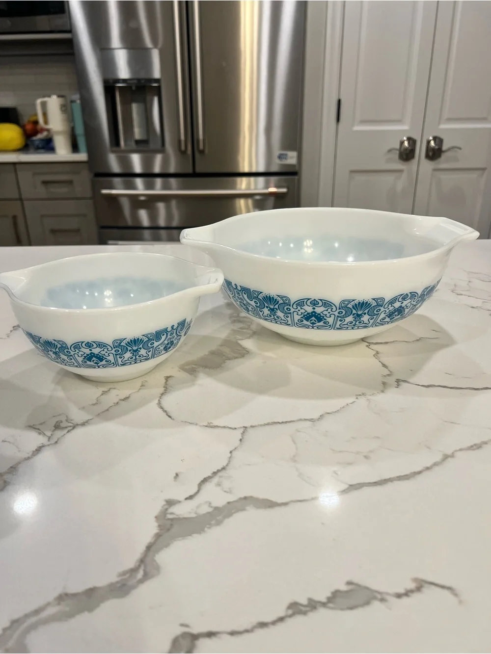 Set of 3 PYREX Horizon Blue Cinderella Mixing Bowls 441 442 443 Apollo 11 set